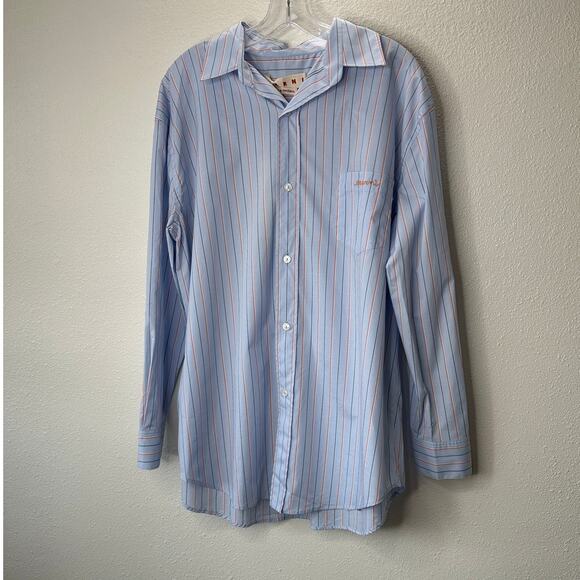 NWT Marni Camicia Organic Striped Cotton Poplin Iris Blue Collared Shirt 42 / 10 - Picture 4 of 16